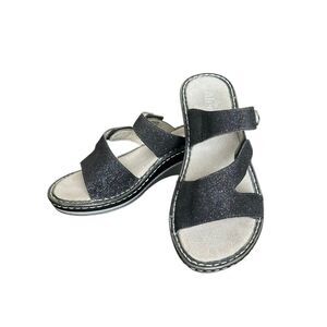 Alegria Loti Glitterati Wedge Black Sparkly Sandals Size EU38 US 8-8.5